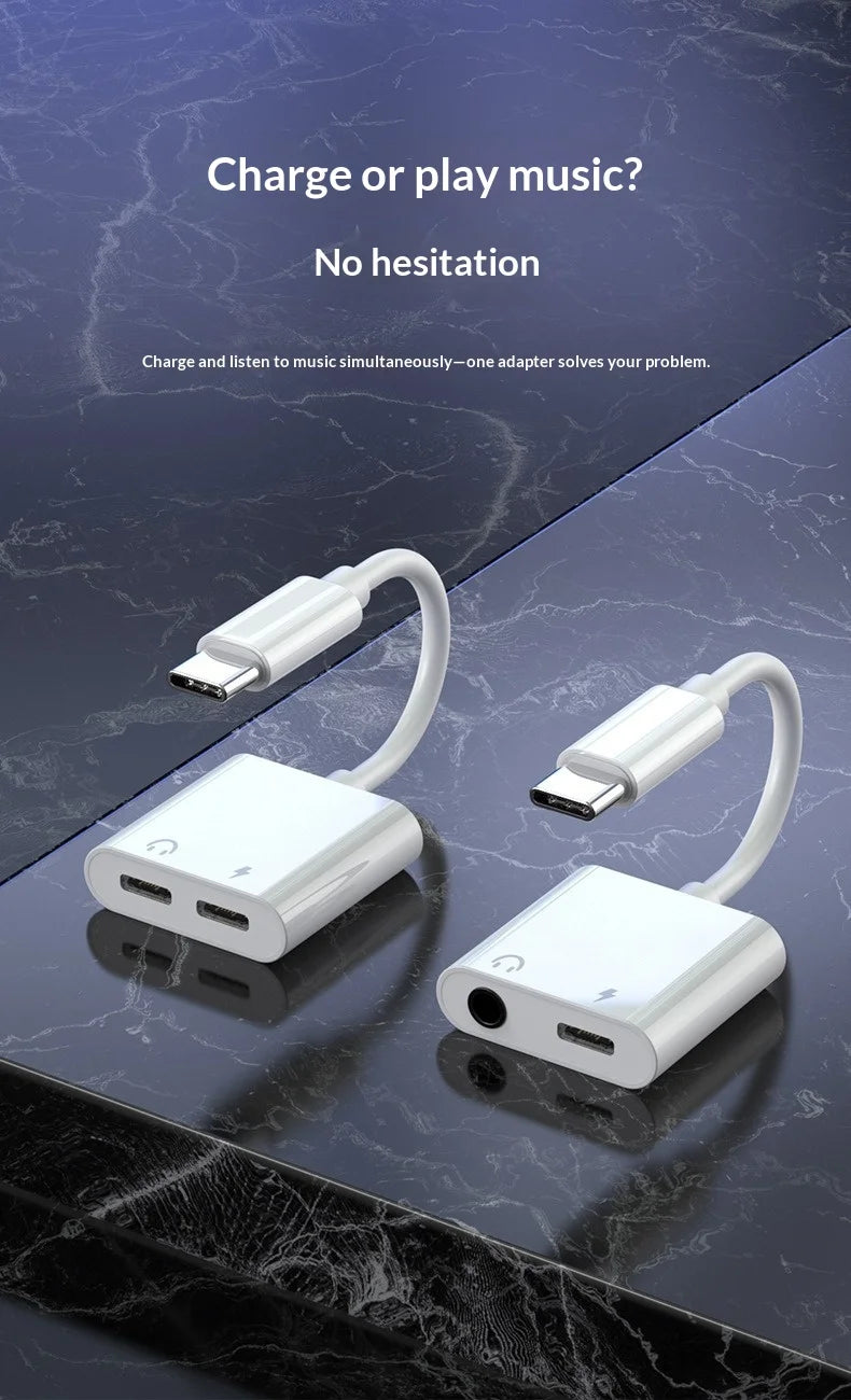 Type-C to 3.5mm Digital Audio Adapter for Playing Music and Charging