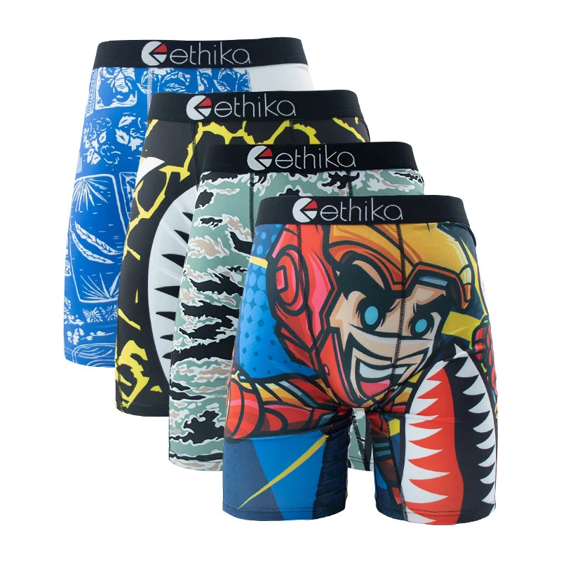 4-Pack Men's Breathable Printed Boxer Briefs – Plus Size Swim Trunks Underwear