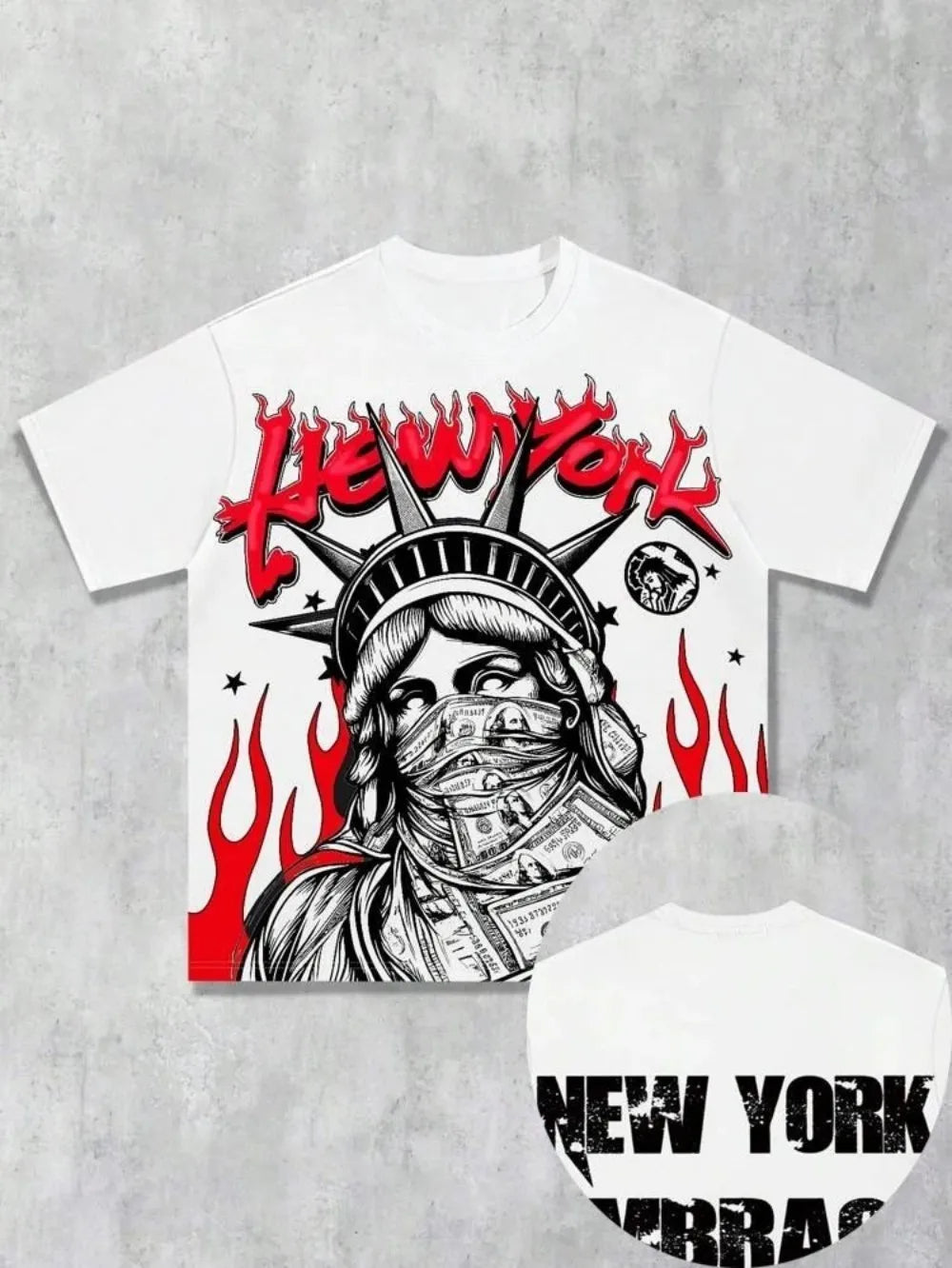 Hot selling new men's Statue of Liberty printed round neck breathable T-shirt and shorts outdoor comfortable two-piece set