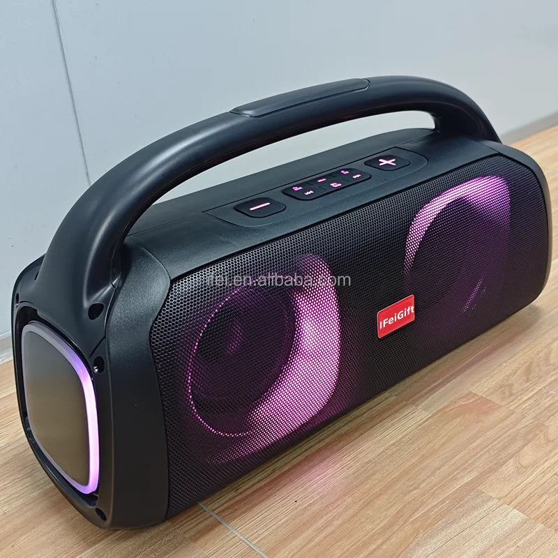 Portable Power IFeiGift-5501 Wireless Speaker Dual 5.25inch with Colorful RGB LED Lighting for Home School Party Outdoor Use