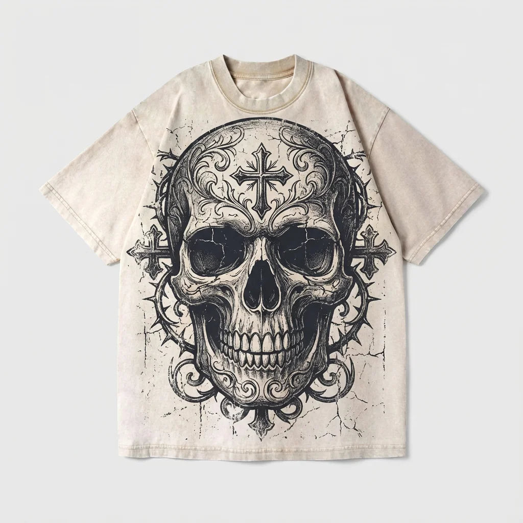 Washed Distressed 100% Cotton Silk Screen Printed T-shirt 230gsm High Quality Oversize Formal Long Breathable Quick Dry Anti-UV