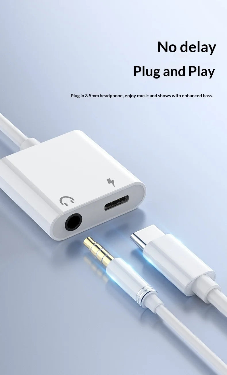 Type-C to 3.5mm Digital Audio Adapter for Playing Music and Charging