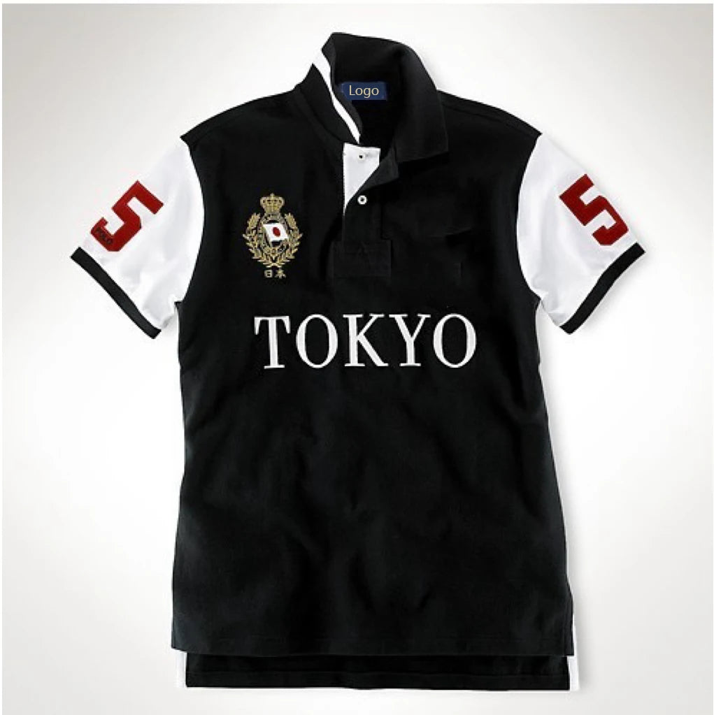 Embroidery Short Sleeve Poloshirt Men Tokyo Rome Dubai Los Angeles Chicago New York City Polo Men's Cotton Polo Shirt