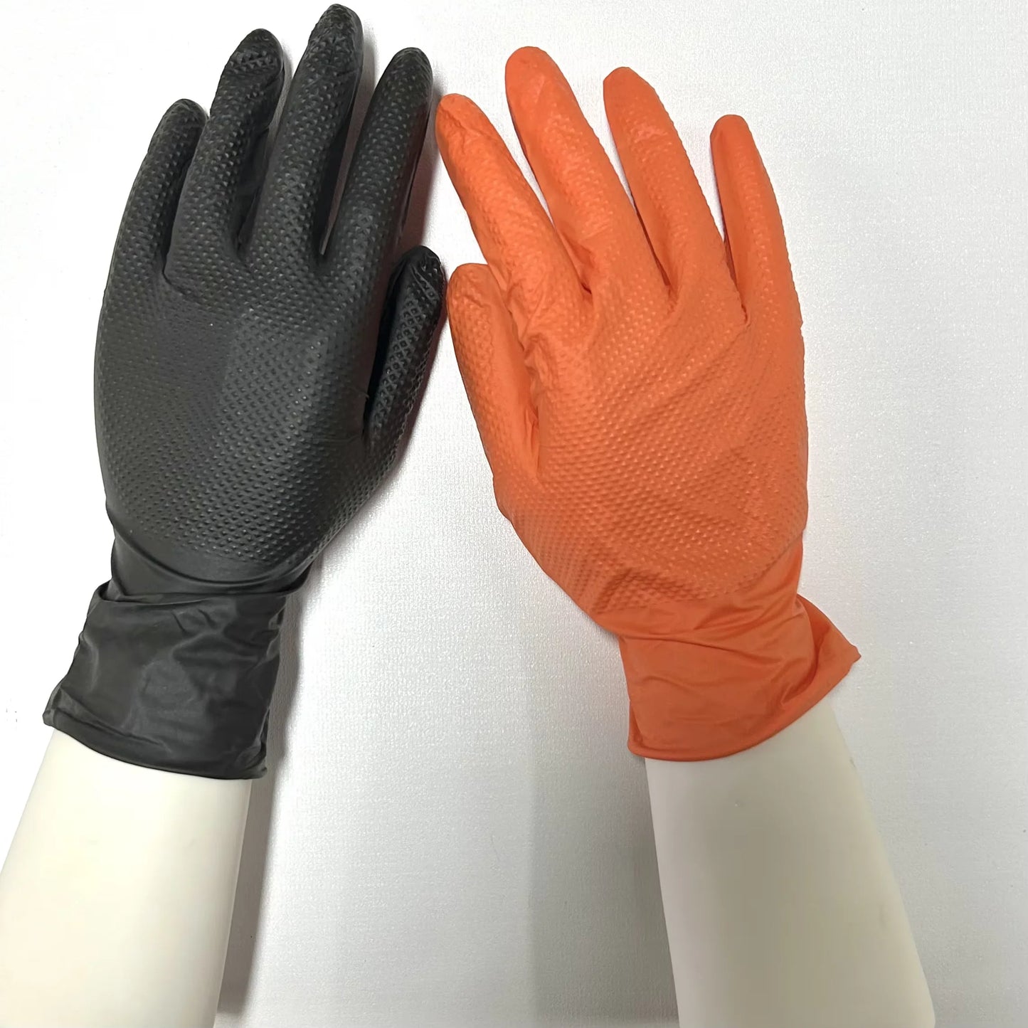 Black Mechanical Glove Orange Durable Nitrile Disposable Glove Diamond Texture Latex Free Black Heavy Duty Nitrile Gloves