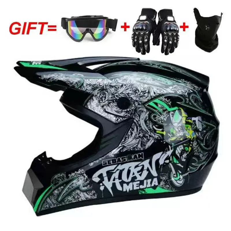 Cross-border ABS Full-face Off-road Helmet Cool Motorcycle Mountain Bike ATV Adult Unisex All-season Use Customizable Pattern