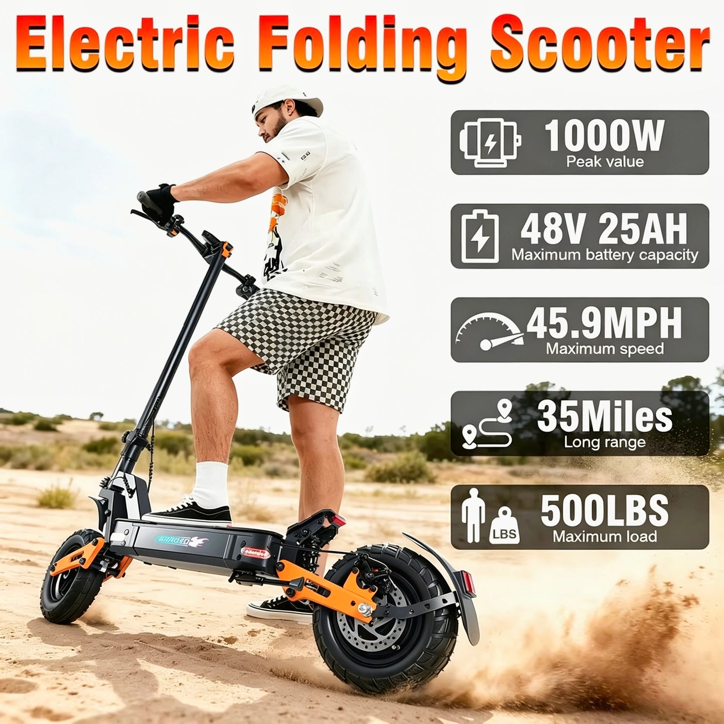 Carry-On All Terrain Dual Motor Electric Scooter 1000W 48V 18Ah Lithium Battery Foldable Waterproof Full Suspension