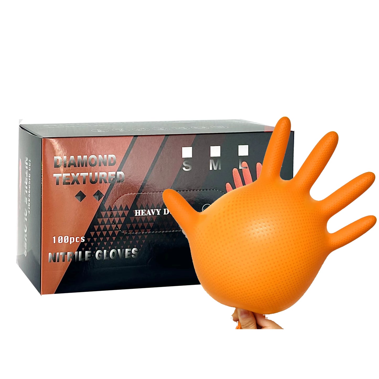 Black Mechanical Glove Orange Durable Nitrile Disposable Glove Diamond Texture Latex Free Black Heavy Duty Nitrile Gloves