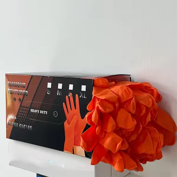 Black Mechanical Glove Orange Durable Nitrile Disposable Glove Diamond Texture Latex Free Black Heavy Duty Nitrile Gloves