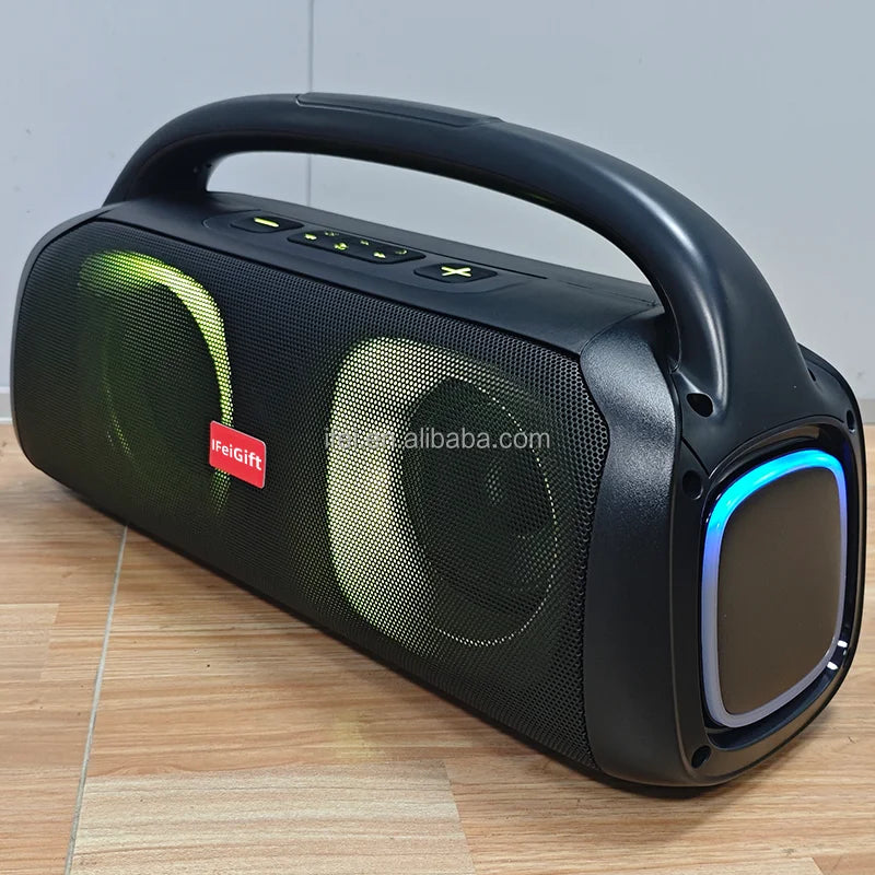 Portable Power IFeiGift-5501 Wireless Speaker Dual 5.25inch with Colorful RGB LED Lighting for Home School Party Outdoor Use
