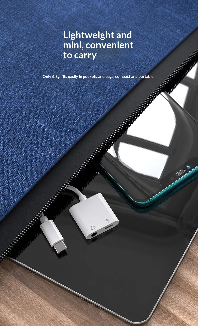 Type-C to 3.5mm Digital Audio Adapter for Playing Music and Charging