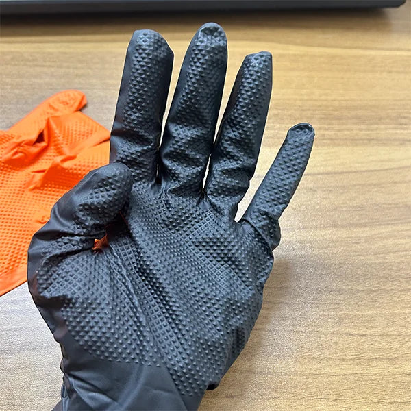 Black Mechanical Glove Orange Durable Nitrile Disposable Glove Diamond Texture Latex Free Black Heavy Duty Nitrile Gloves