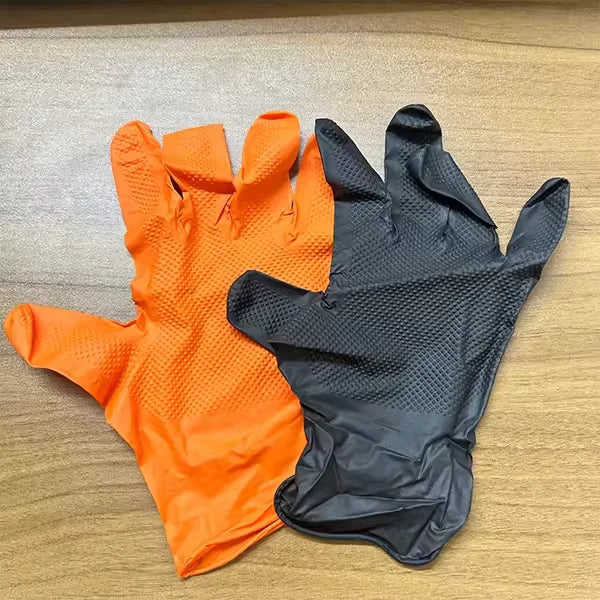 Accept Custom Box Heavy Duty Mechanical Grip Gloves Orange Disposable Glove Diamond Texture Powder Free Black Nitrile Gloves