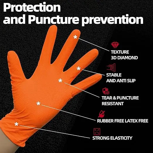 Black Mechanical Glove Orange Durable Nitrile Disposable Glove Diamond Texture Latex Free Black Heavy Duty Nitrile Gloves