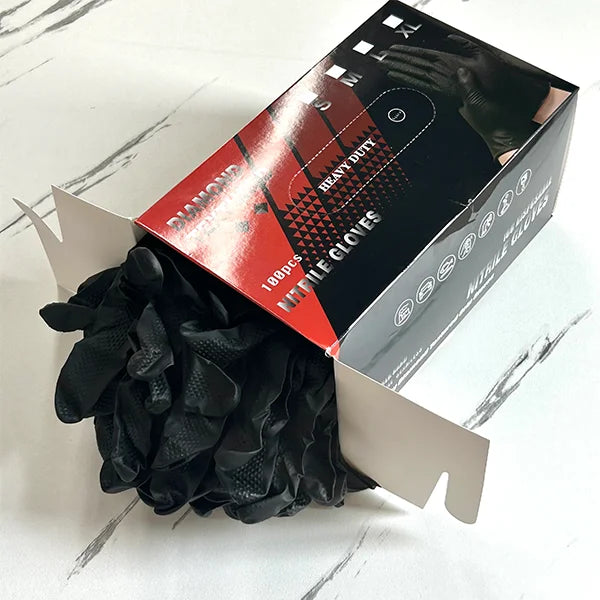 Black Mechanical Glove Orange Durable Nitrile Disposable Glove Diamond Texture Latex Free Black Heavy Duty Nitrile Gloves
