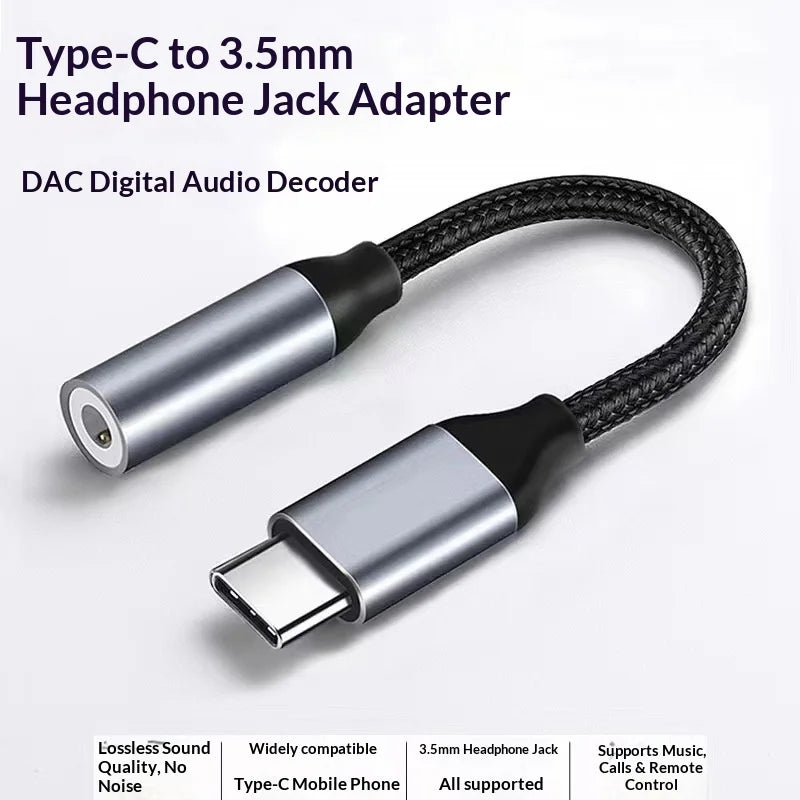 Type-C to 3.5mm Digital Audio Adapter for Playing Music and Charging