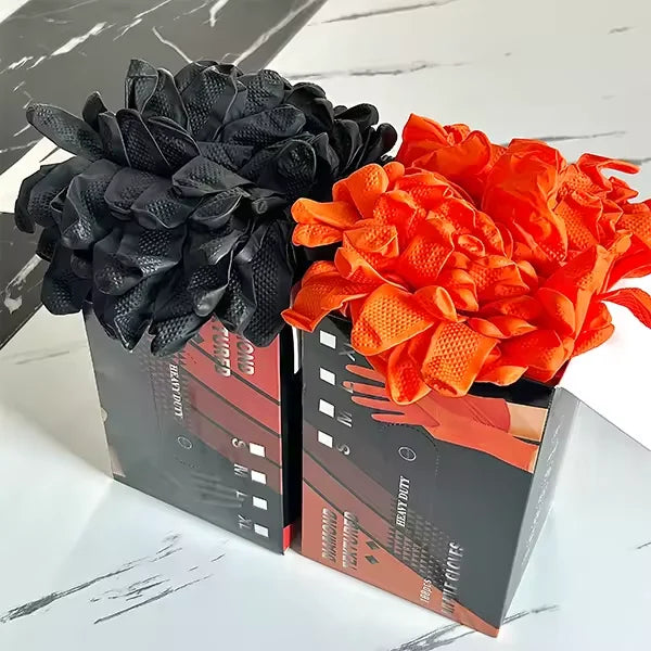 Accept Custom Box Heavy Duty Mechanical Grip Gloves Orange Disposable Glove Diamond Texture Powder Free Black Nitrile Gloves