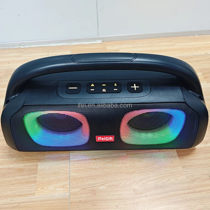 Portable Power IFeiGift-5501 Wireless Speaker Dual 5.25inch with Colorful RGB LED Lighting for Home School Party Outdoor Use