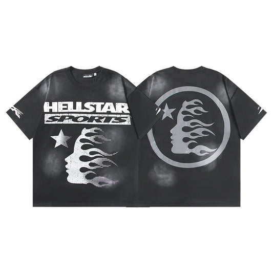 NFC HELL Vintage Fashion Brand Men's Women's Short Sleeve T-Shirt Loose Fit Pure Cotton Old Letters Wash Water Effect