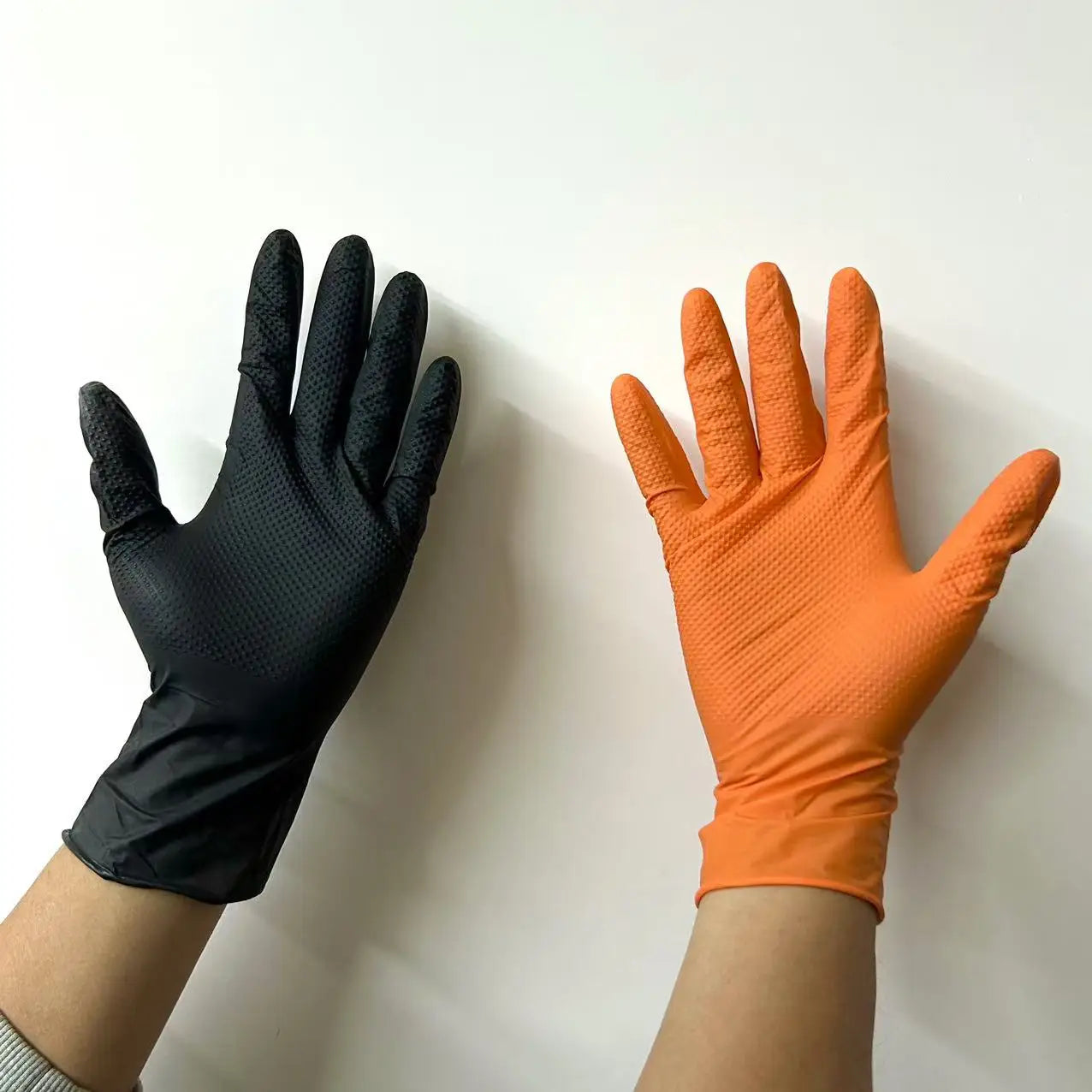 Accept Custom Box Heavy Duty Mechanical Grip Gloves Orange Disposable Glove Diamond Texture Powder Free Black Nitrile Gloves