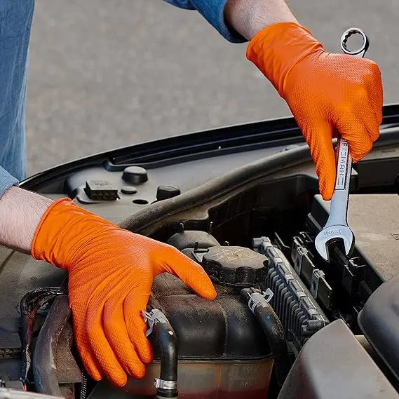 Black Mechanical Glove Orange Durable Nitrile Disposable Glove Diamond Texture Latex Free Black Heavy Duty Nitrile Gloves