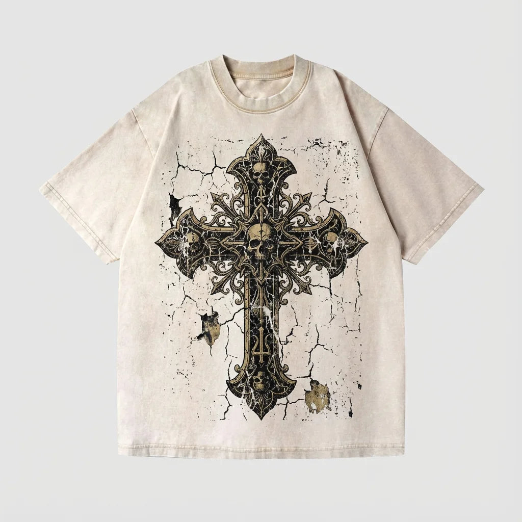 Washed Distressed 100% Cotton Silk Screen Printed T-shirt 230gsm High Quality Oversize Formal Long Breathable Quick Dry Anti-UV