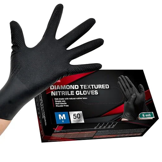 Black Mechanical Glove Orange Durable Nitrile Disposable Glove Diamond Texture Latex Free Black Heavy Duty Nitrile Gloves