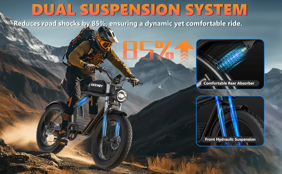 KICKWEY K7 Electric Bike, Off-Road Electric bicycle, Full Suspension E-Bike, 20" Fat Tire All-Terrain Electric Dirt bike, Ebike