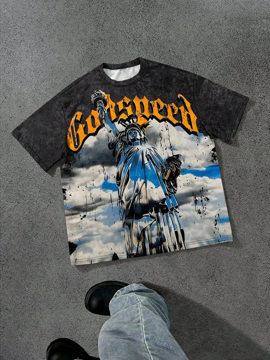 The new men's T-shirt for the summer of 2025 features a casual fashionable soft and breathable 3D angel pattern print