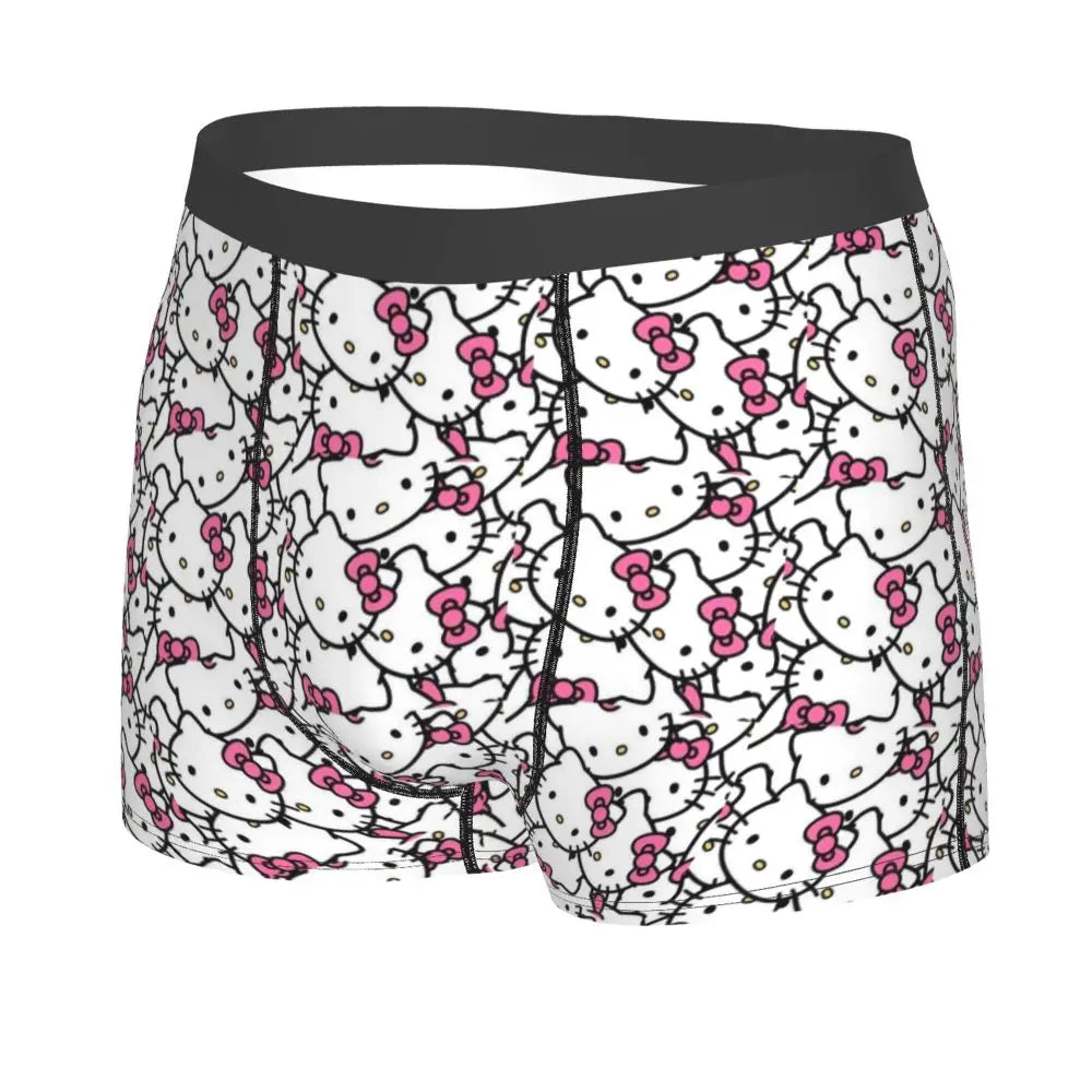Custom Cartoon Cute Hello Cat Mangas Underwear Men Print Classical Boxer Shorts Panties Briefs Breathable Underpants