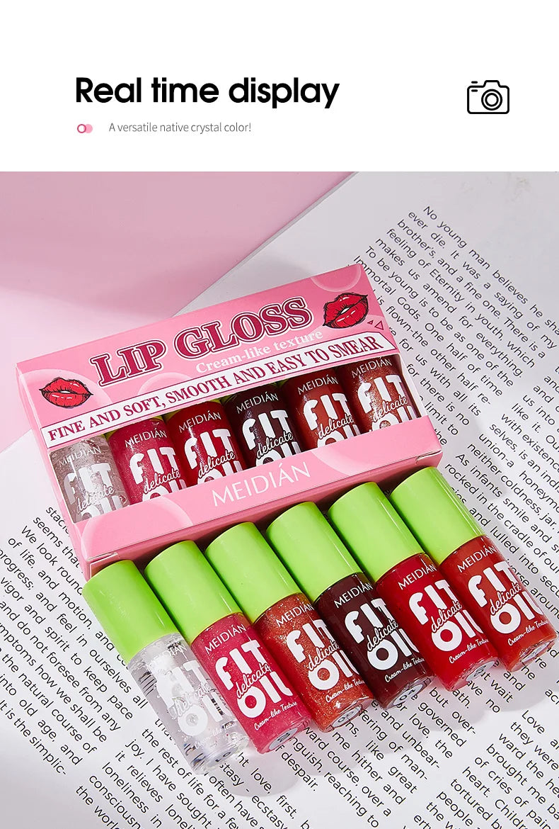 6-pack moisturizing and brightening lip oil set, berry color, waterproof and sweat proof, ideal Christmas gift for girls