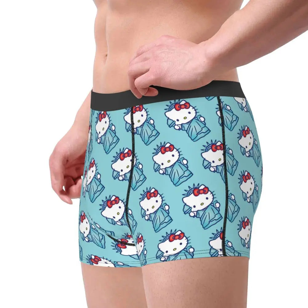 Custom Cartoon Cute Hello Cat Mangas Underwear Men Print Classical Boxer Shorts Panties Briefs Breathable Underpants
