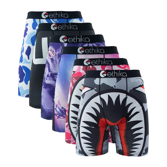 6-Pack Men's Breathable Printed Boxer Briefs – Plus Size Swim Trunks Underwear