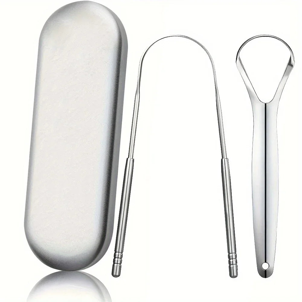 Stainless Steel Tongue Scrapers with Large Case, Tongue Scraper, Tongue Coating Scraper, Odorless,Exquisite gift box packaging