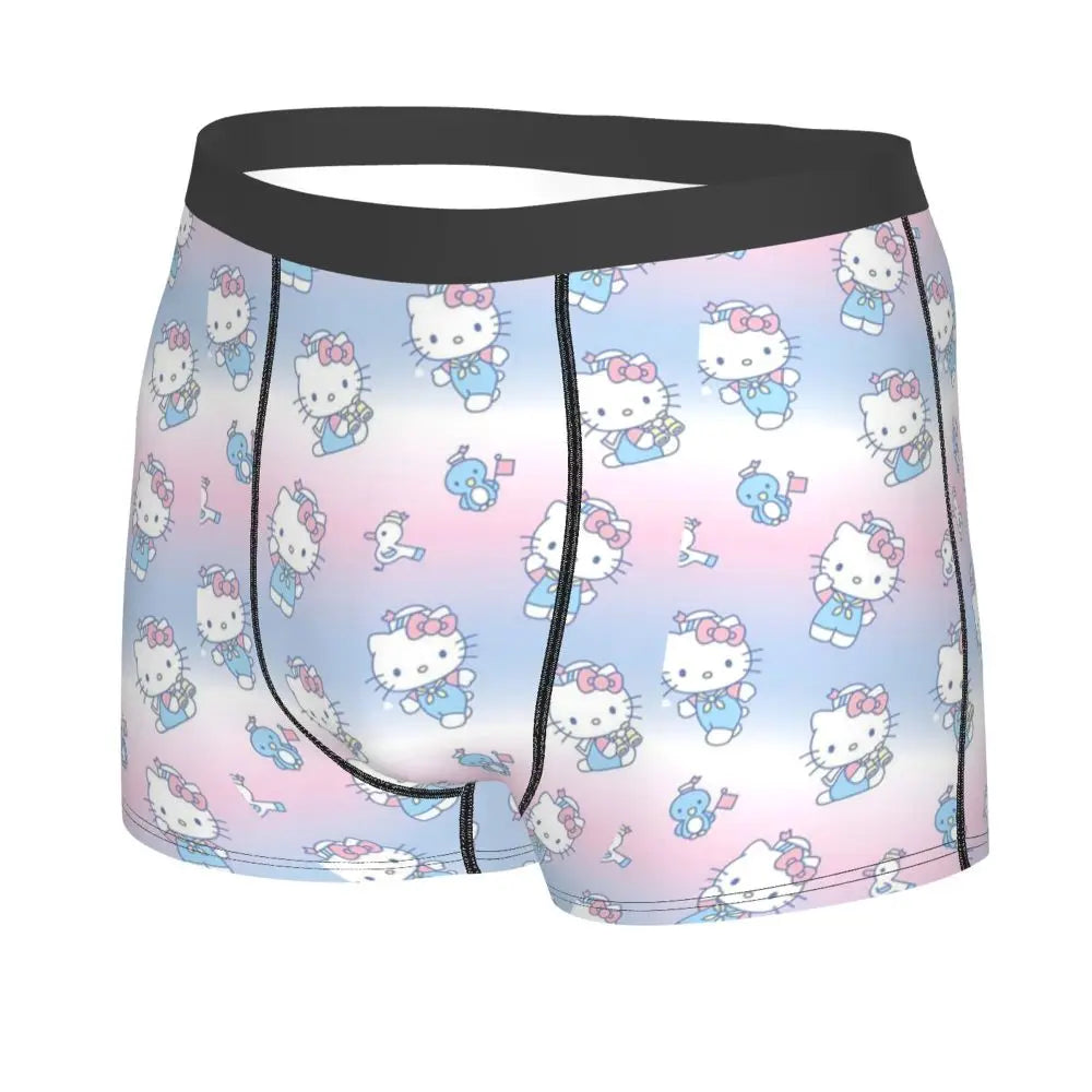 Custom Cartoon Cute Hello Cat Mangas Underwear Men Print Classical Boxer Shorts Panties Briefs Breathable Underpants