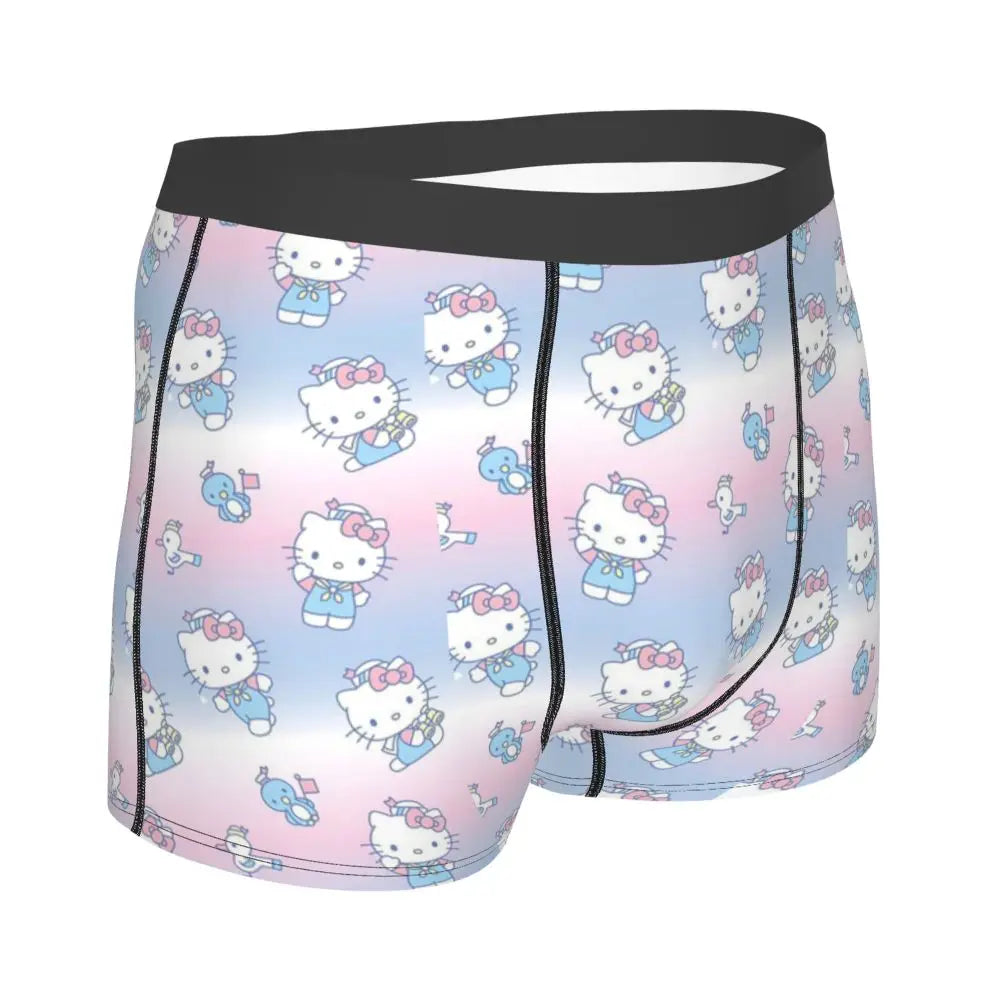 Custom Cartoon Cute Hello Cat Mangas Underwear Men Print Classical Boxer Shorts Panties Briefs Breathable Underpants