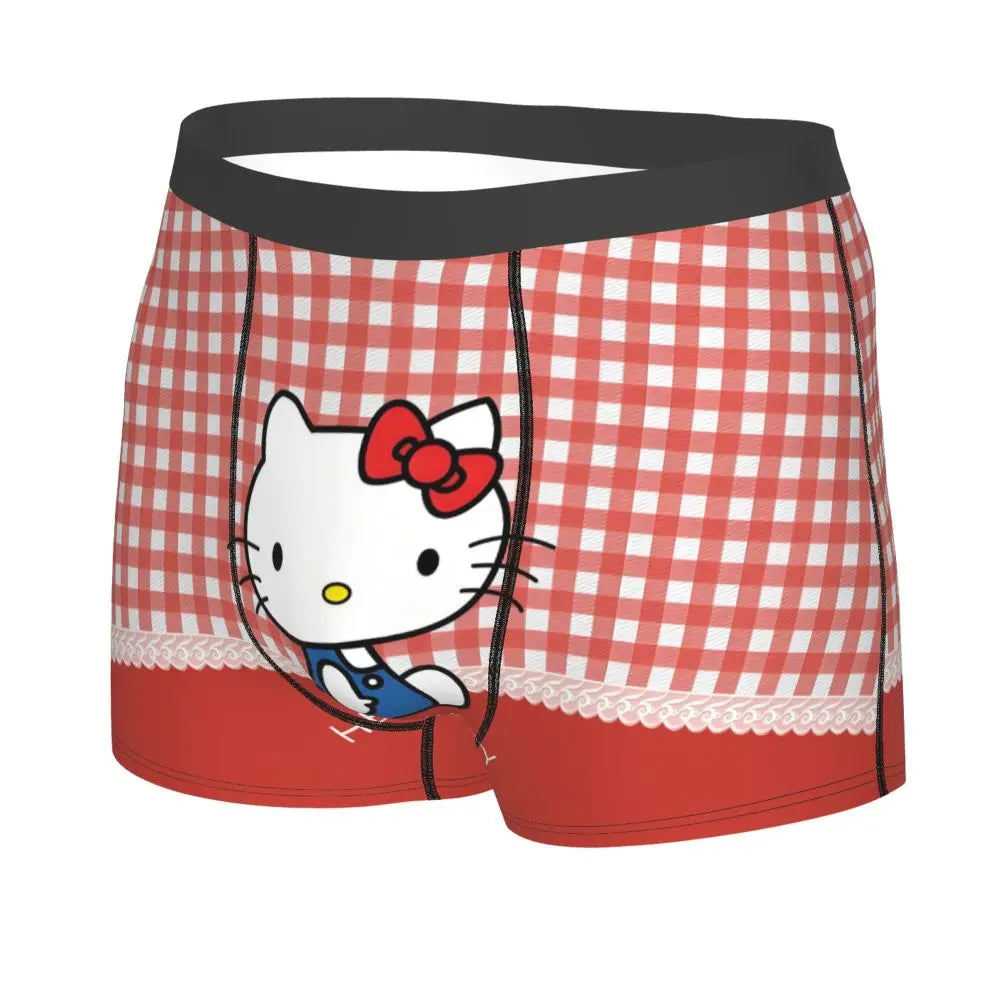Custom Cartoon Cute Hello Cat Mangas Underwear Men Print Classical Boxer Shorts Panties Briefs Breathable Underpants