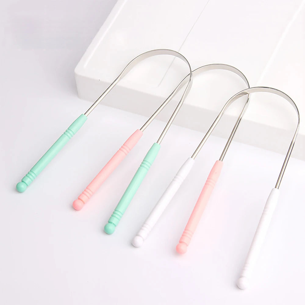 Stainless Steel Tongue Scraper Set For Adult Ergonomic Metal Tongue Cleaner Oral Brush U-shape Easy To Clean Reduce Bad Breath