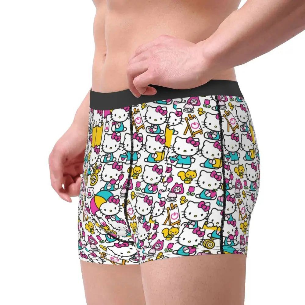 Custom Cartoon Cute Hello Cat Mangas Underwear Men Print Classical Boxer Shorts Panties Briefs Breathable Underpants