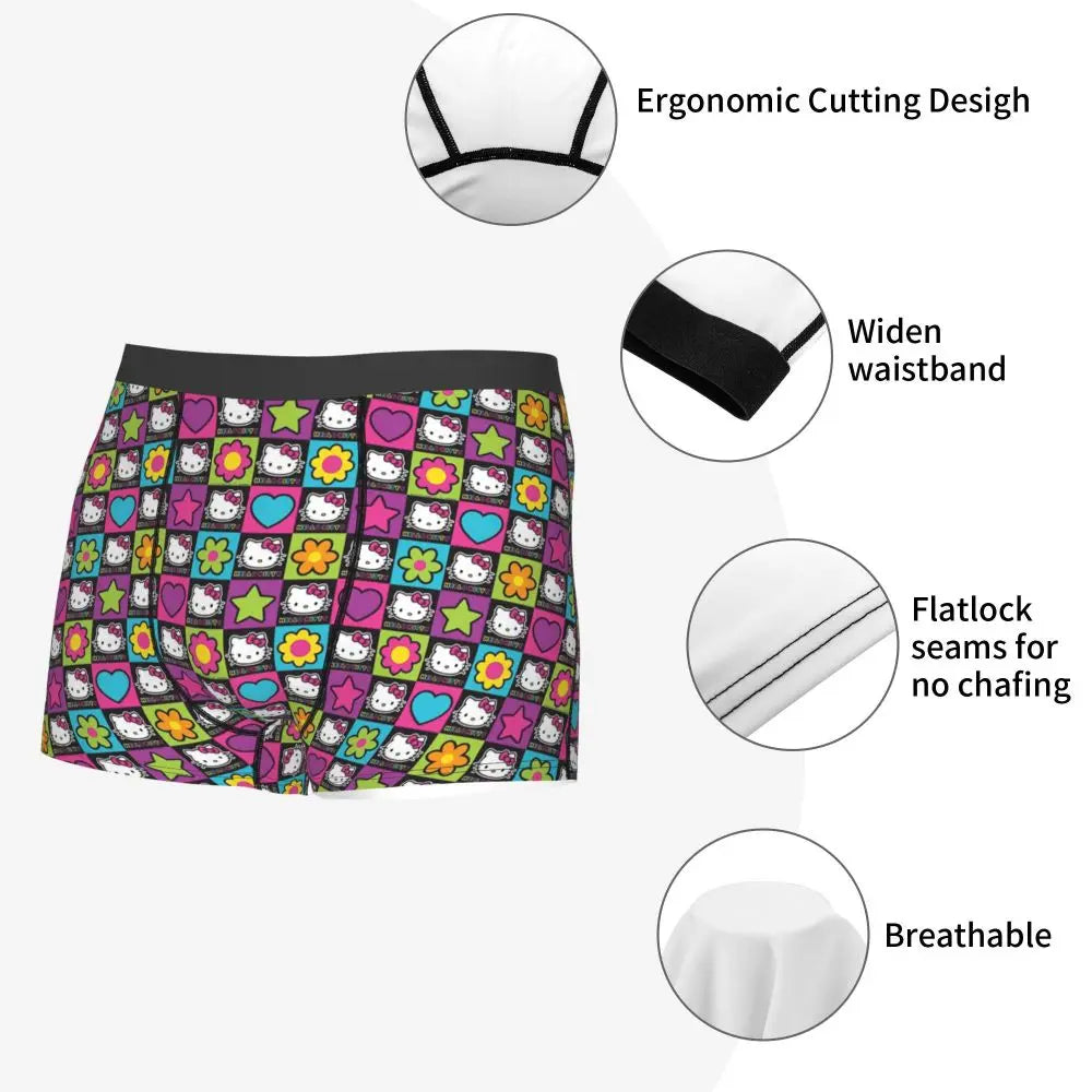 Custom Cartoon Cute Hello Cat Mangas Underwear Men Print Classical Boxer Shorts Panties Briefs Breathable Underpants