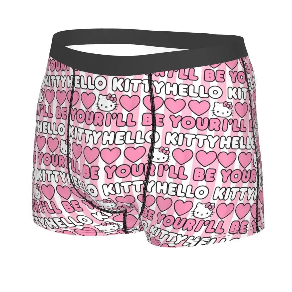 Custom Cartoon Cute Hello Cat Mangas Underwear Men Print Classical Boxer Shorts Panties Briefs Breathable Underpants
