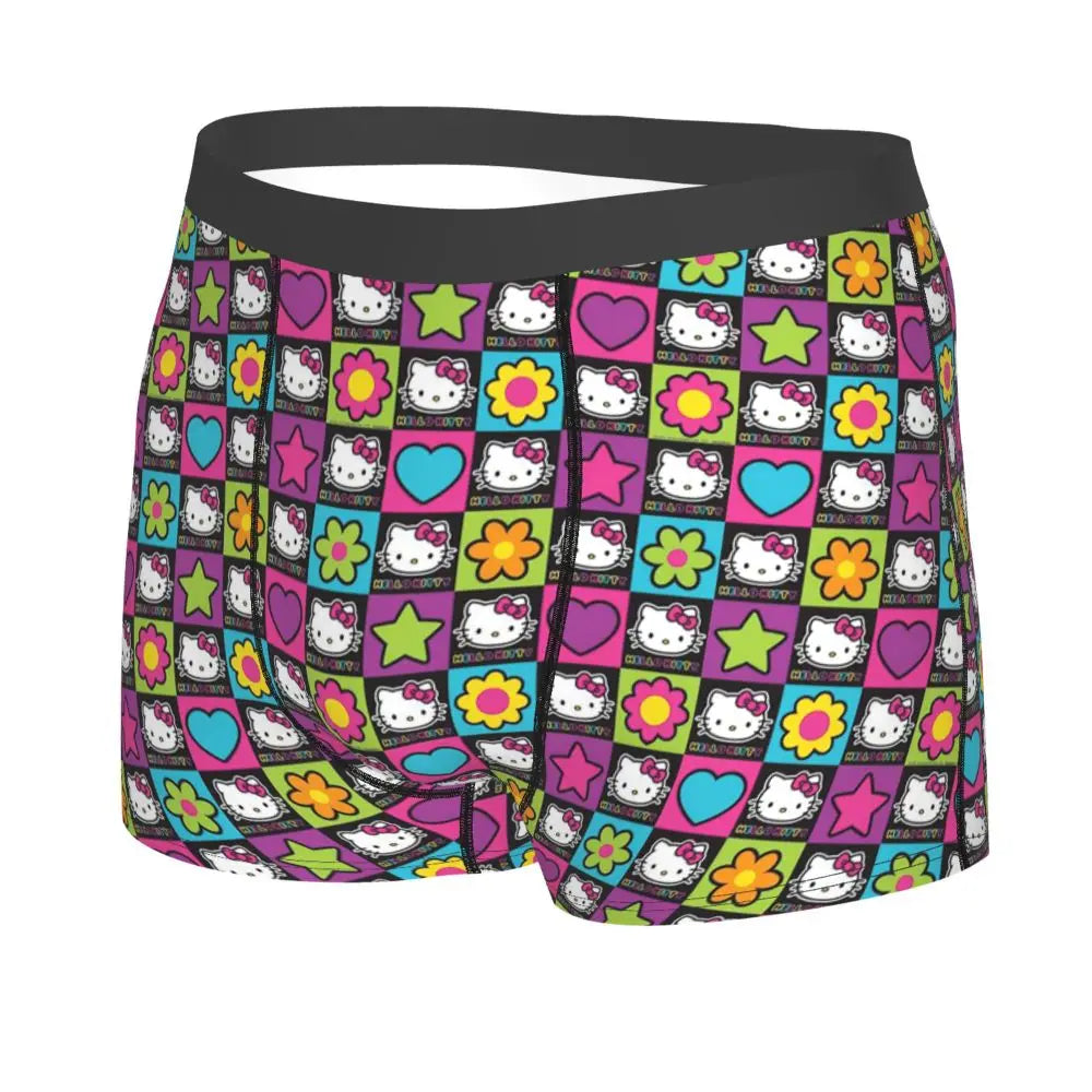 Custom Cartoon Cute Hello Cat Mangas Underwear Men Print Classical Boxer Shorts Panties Briefs Breathable Underpants