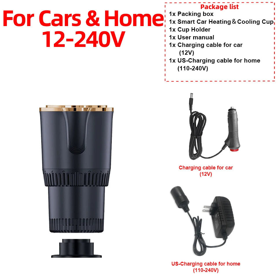 2 in 1 Smart Car Home Thermo Electric Cup Fast Cooling Heating Drink Warmer Cooler Large Screen Big Buttons 12V Plug and Play