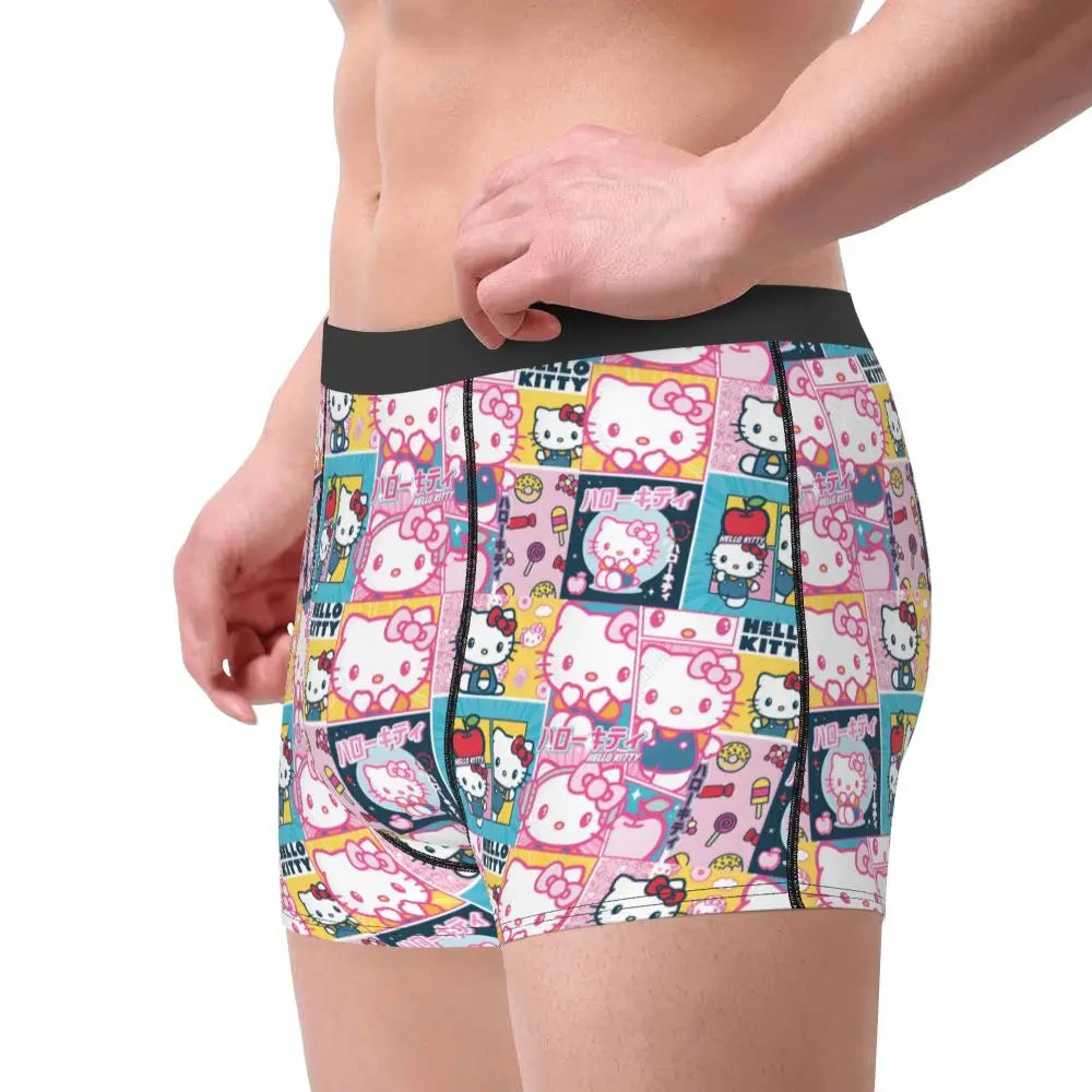 Custom Cartoon Cute Hello Cat Mangas Underwear Men Print Classical Boxer Shorts Panties Briefs Breathable Underpants