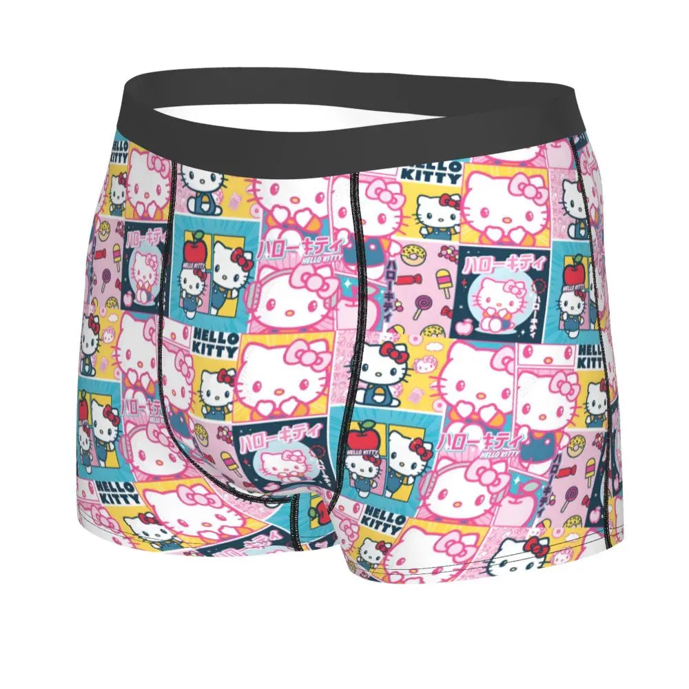 Custom Cartoon Cute Hello Cat Mangas Underwear Men Print Classical Boxer Shorts Panties Briefs Breathable Underpants