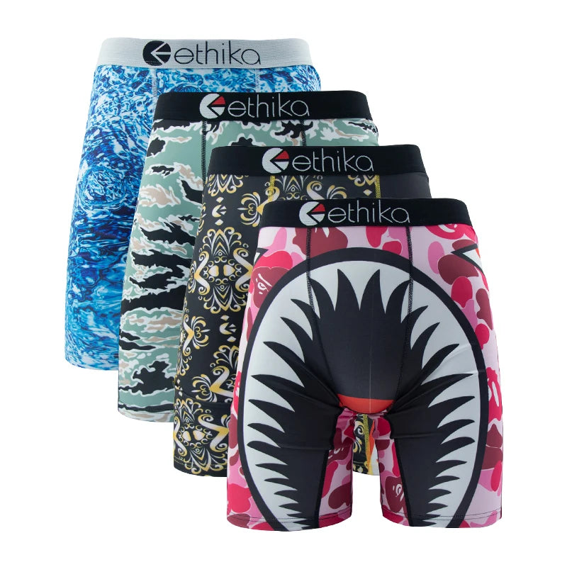 4-Pack Men's Breathable Printed Boxer Briefs – Plus Size Swim Trunks Underwear