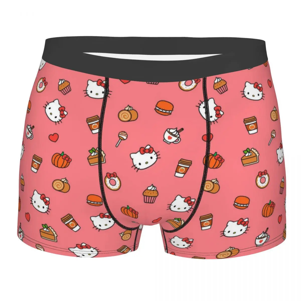 Custom Cartoon Cute Hello Cat Mangas Underwear Men Print Classical Boxer Shorts Panties Briefs Breathable Underpants