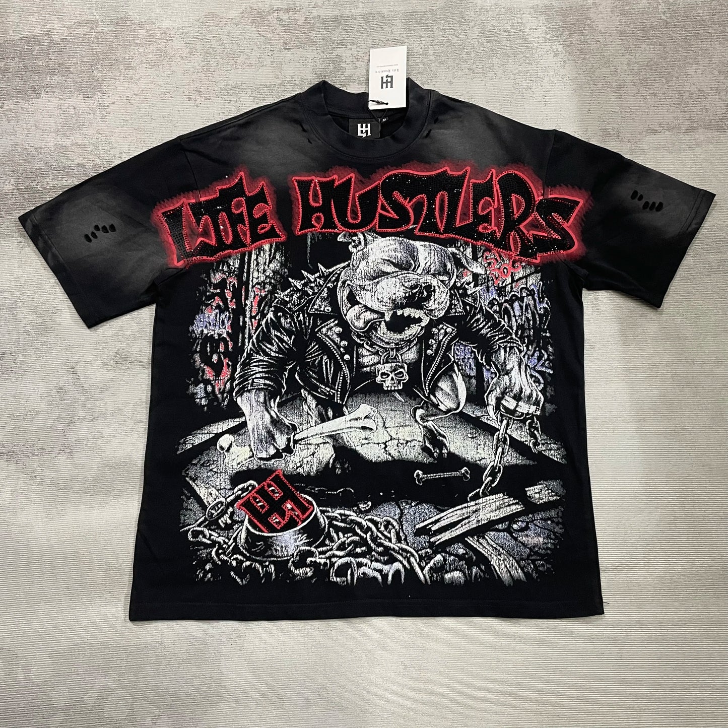 New fashion brand LIFE HUSTLERS Y2K hot stamping hole Men Women T-shirt Streetwear 100% Cotton Loose Round Neck Top Tees