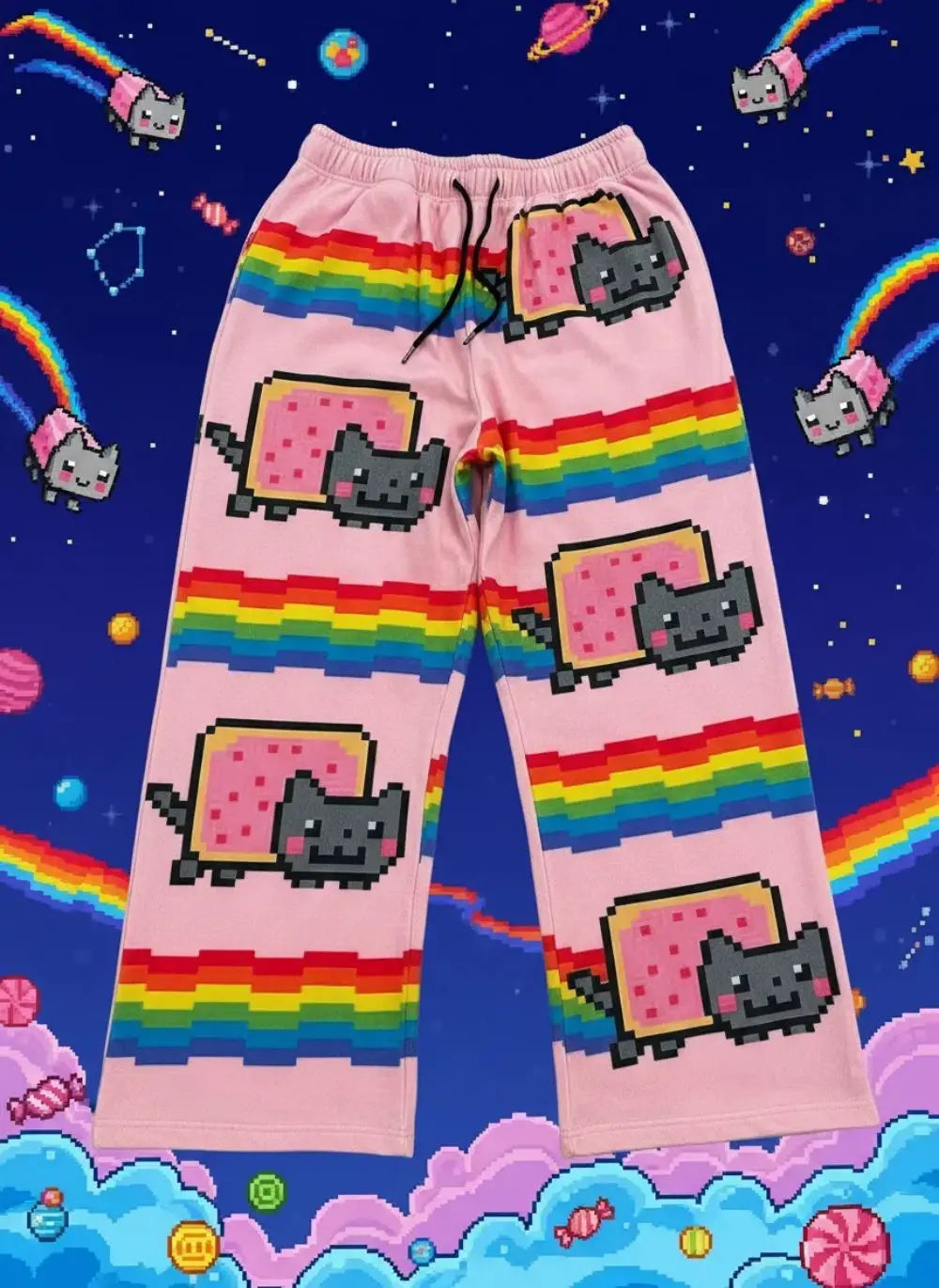 Nyan Cat Sweatpants Y2k Pants Baggy Men Elastic Waist American Streetwear Hip Hop Vintage Joggings Casual Pants Men Clothing