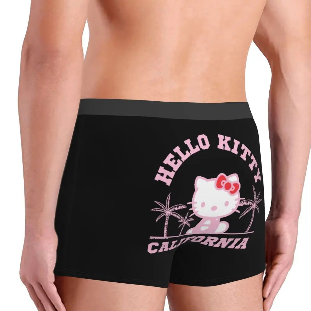 Custom Cartoon Cute Hello Cat Mangas Underwear Men Print Classical Boxer Shorts Panties Briefs Breathable Underpants