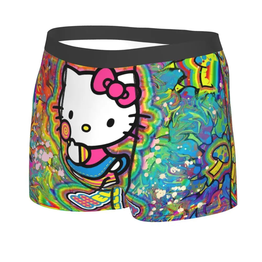 Custom Cartoon Cute Hello Cat Mangas Underwear Men Print Classical Boxer Shorts Panties Briefs Breathable Underpants
